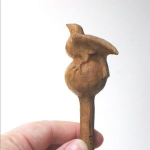 Hand carved wood bird hair thing stick handmade